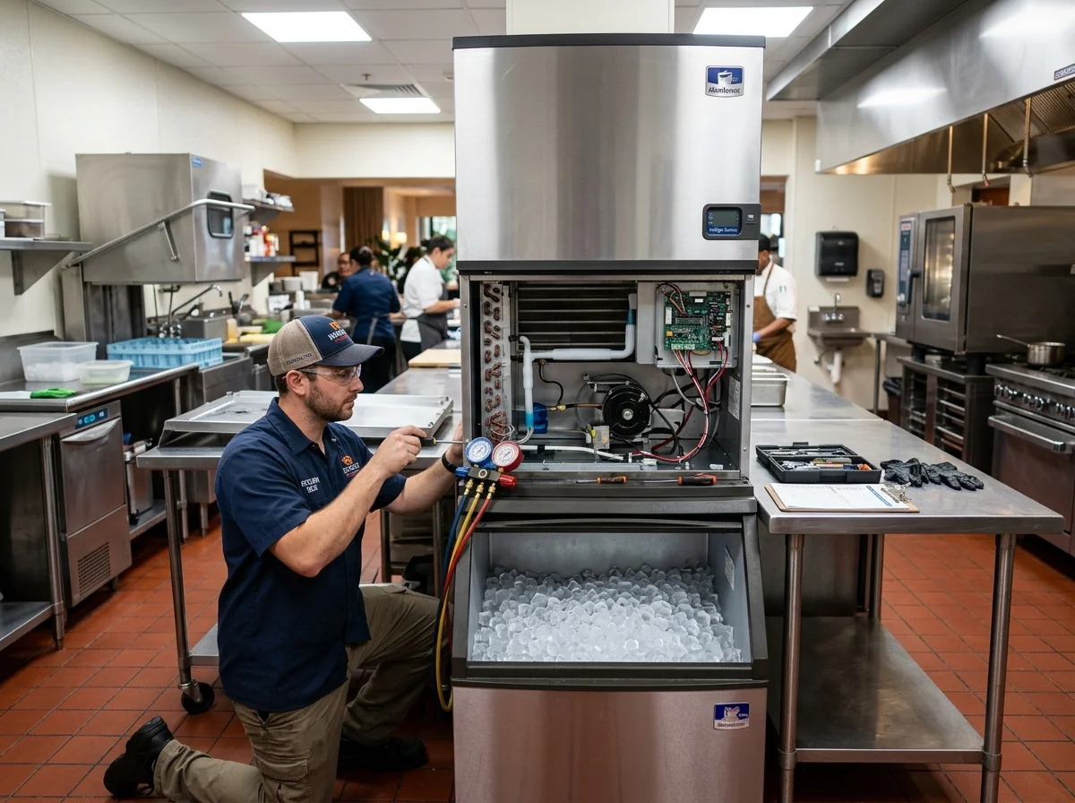 Commercial ice machine diagnostic testing and sanitization in Clearwater restaurant