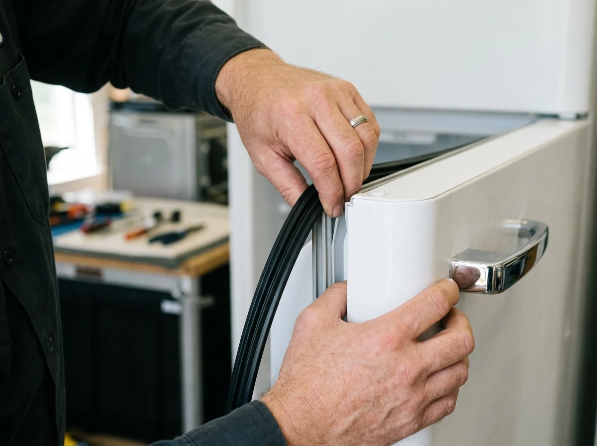 Testing magnetic rubber door gasket seal on refrigerator freezer to stop air leaks