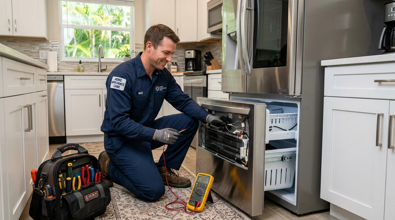 Clearwater Refrigerator Pro technician diagnosing non-cooling French-door refrigerator