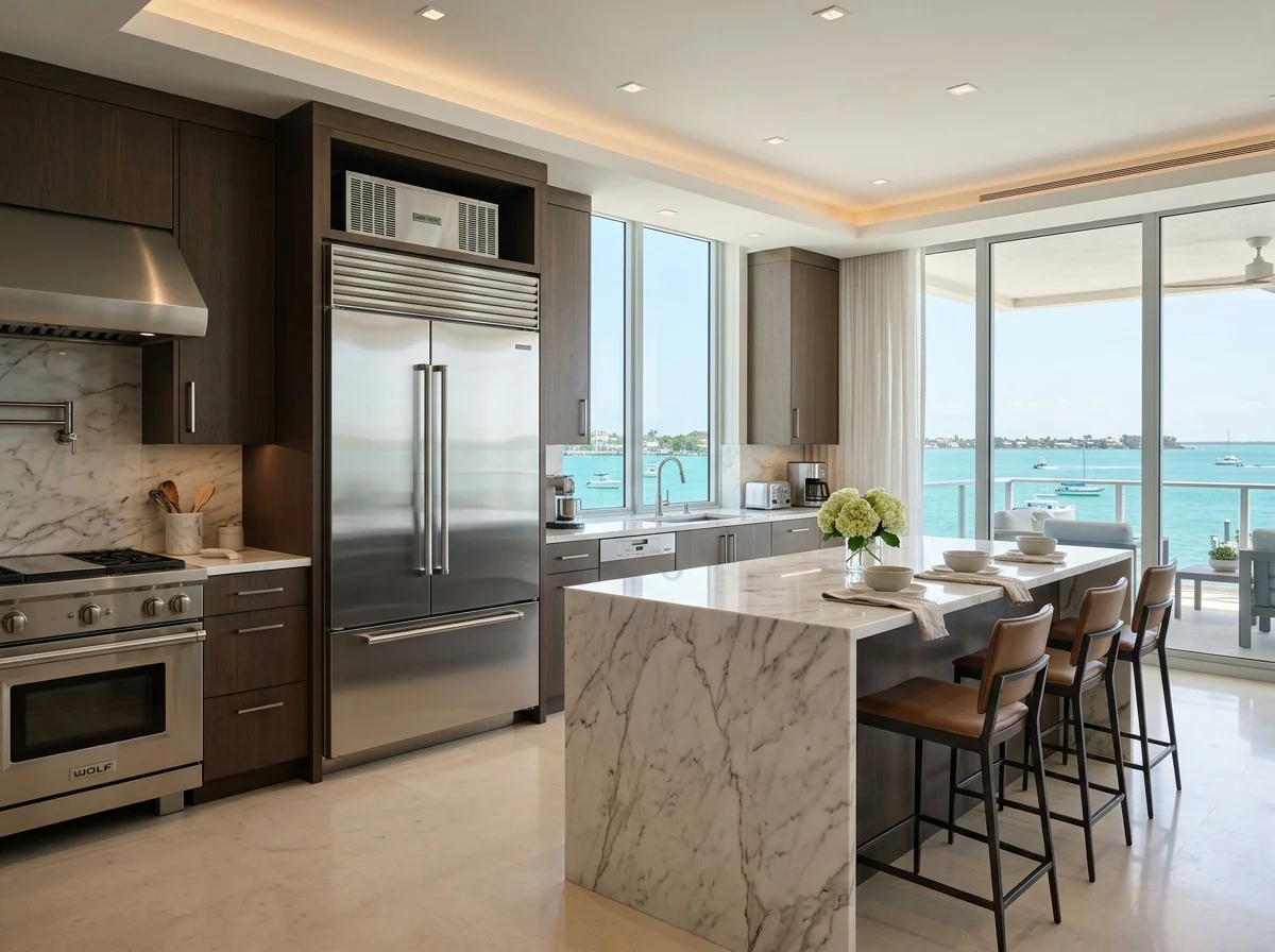 Luxury built-in Sub-Zero refrigerator evaluating repair vs replacement value